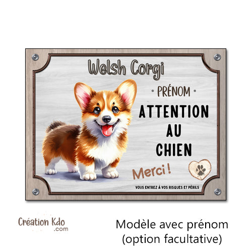 Panneau Attention au chien Merci Welsh Corgi plaque monte la garde personnalisé