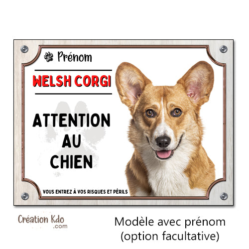 Plaque Attention au chien Welsh Corgi Panneau de portail