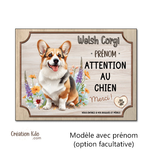 Panneau Attention au chien Merci Welsh Corgi plaque monte la garde