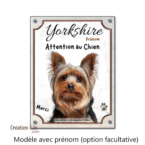 plaque attention au chien yorkshire panneau portail monte la garde personnalisé