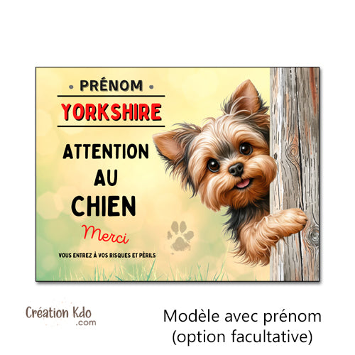 plaque yorkshire terrier attention au chien merci panneau portail je monte la garde personnalisé prénom animaux de compagnie