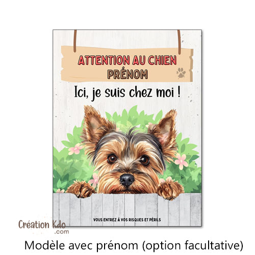 yorkshire je monte la garde plaque attention au chien panneau pancarte humour