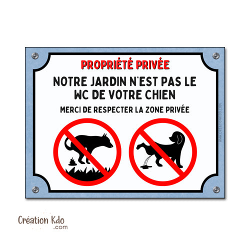 Plaque de propreté canine stop déjections canine propriété privée jardin pas de pipi ici