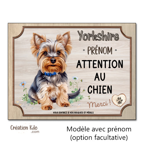 plaque yorkshire terrier attention au chien panneau portail je monte la garde personnalisé prénom