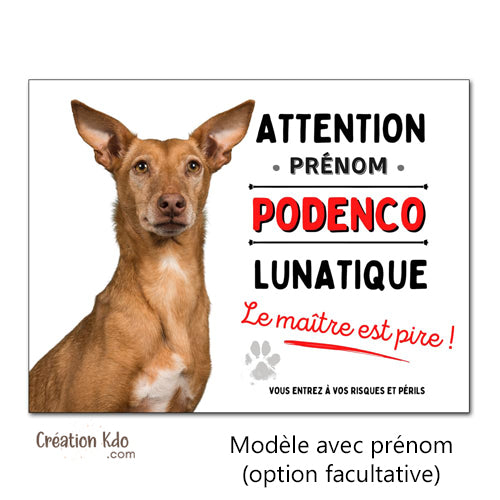Podenco Plaque humour Attention au chien lunatique Panneau de portail
