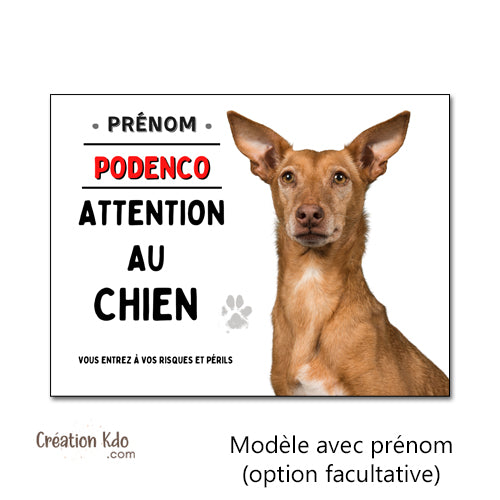 Podenco Plaque Attention au chien Panneau de portail personalisé