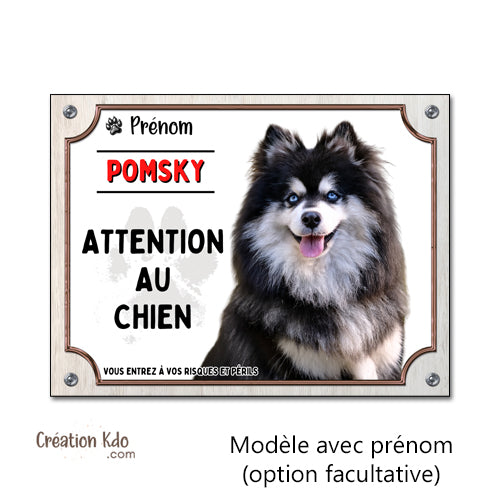 pomsky plaque attention au chien panneau portail je monte la garde pancarte personnalisée
