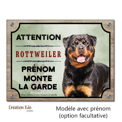 Plaque chien Attention Rottweiler monte la garde Panneau portail modèle fond vert