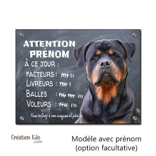 plaque attention au chien rottweiler panneau portail je monte la garde personnalisé