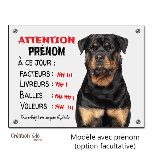 Plaque drôle chien Attention Rottweiler à ce jour compte ses succès Panneau portail