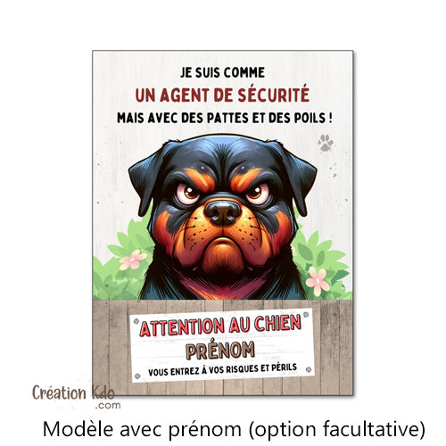 Rottweiler humour Plaque Attention au chien agent de sécurité déco Panneau portail