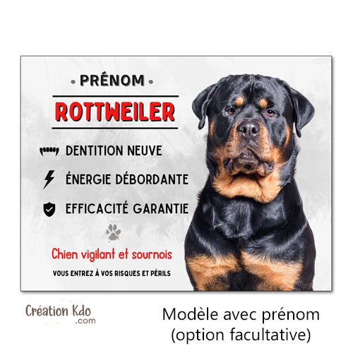Plaque Attention Rottweiler vigilant et sournois Panneau chien portail