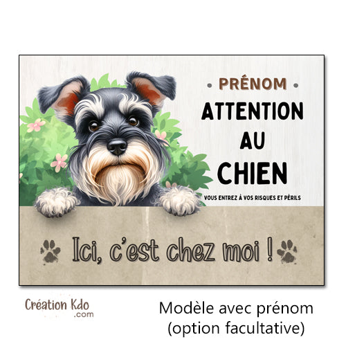 schnauzer attention au chien panneau monte la garde plaque portail pancarte à personnaliser