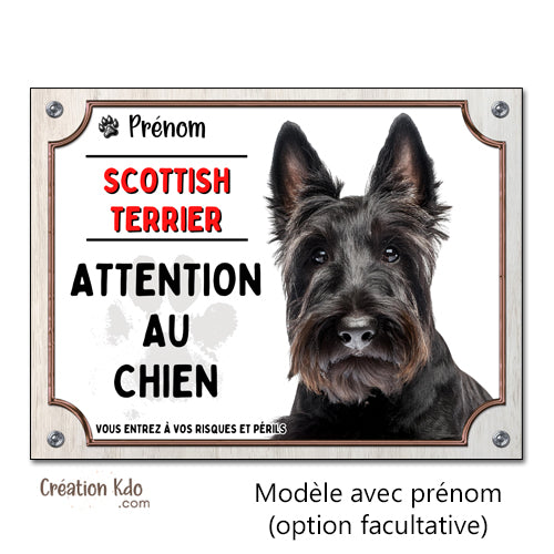 Plaque Attention au chien Scottish Terrier Panneau de portail