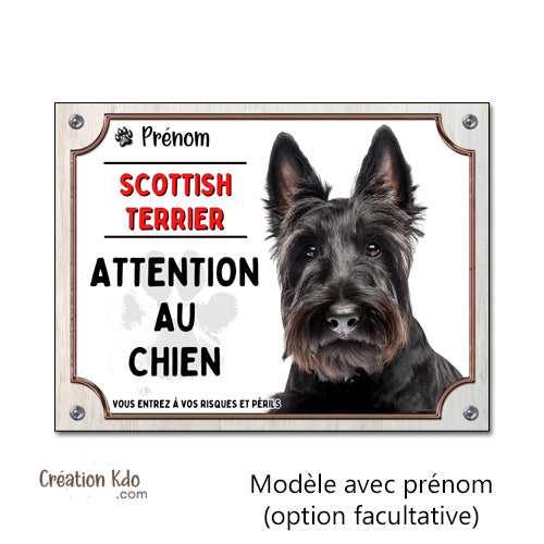 Plaque Attention au chien Scottish Terrier Panneau de portail à personnaliser