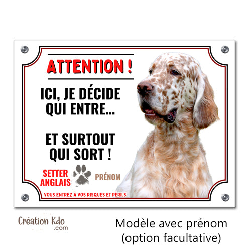 plaque entre qui veut sort qui peut chien setter anglais panneau portail monte la garde à personnaliser prénom