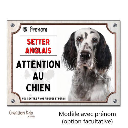 plaque setter anglais attention au chien panneau monte la garde à personnaliser