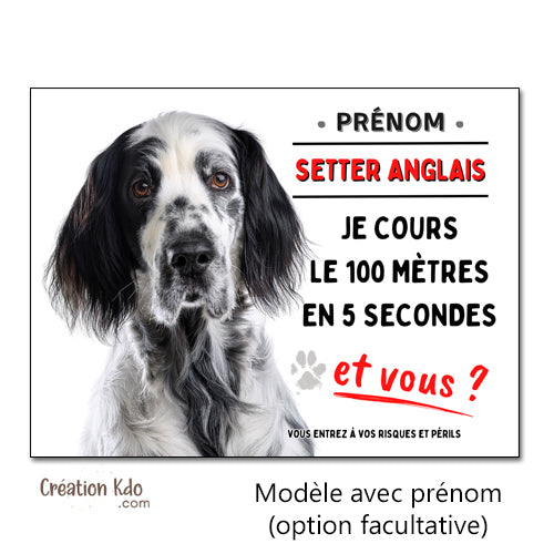 panneau setter anglais noir et blanc plaque chien monte la garde