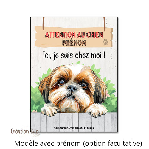 plaque shih tzu attention au chien panneau portail je monte la garde