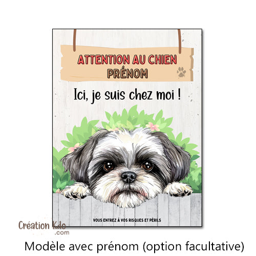 plaque shih tzu gris attention au chien panneau portail je monte la garde personnalisé
