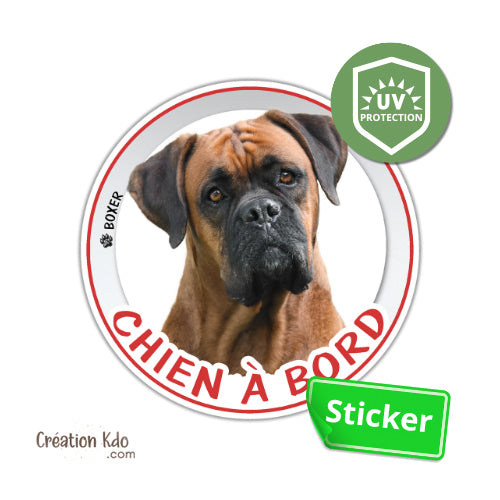 sticker boxer chien à bord photo autocollant voiture rond