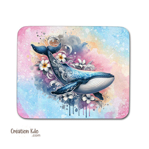 tapis de souris baleine bleue fleur