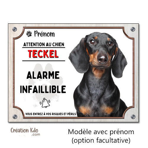 plaque teckel noir et feu attention au chien panneau monte la garde portail