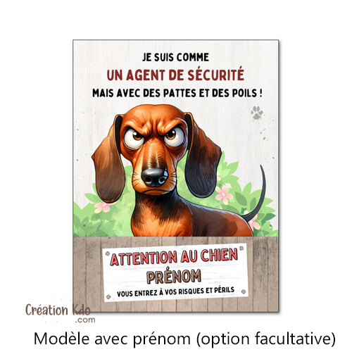 plaque teckel attention au chien panneau monte la garde portail