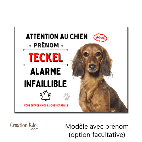 drôle panneau attention au chien teckel poil long plaque je monte la garde humour portail