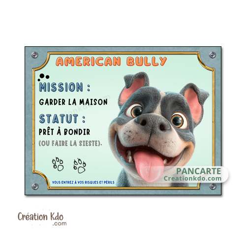panneau american bully plaque attention au chien portail personnalisé cartoon