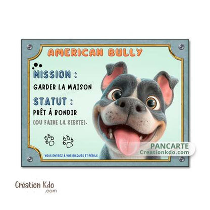 panneau american bully plaque attention au chien portail personnalisé cartoon
