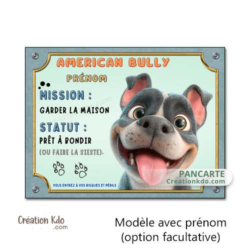 panneau american bully plaque attention au chien portail personnalisé cartoon