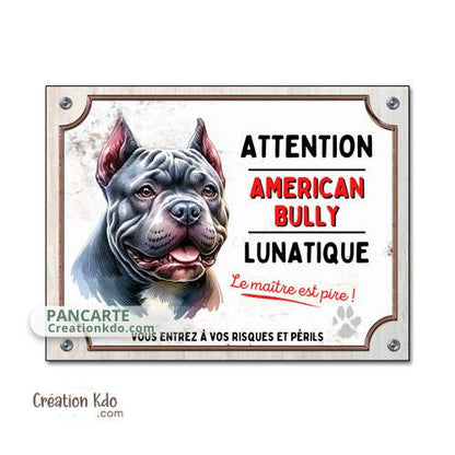 panneau american bully lunatique plaque attention au chien portail personnalisé