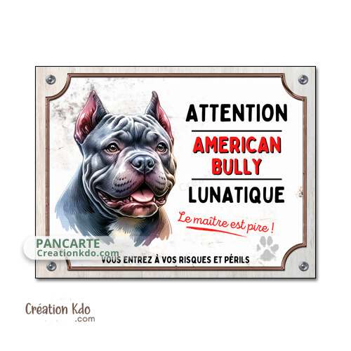 panneau american bully lunatique plaque attention au chien portail personnalisé