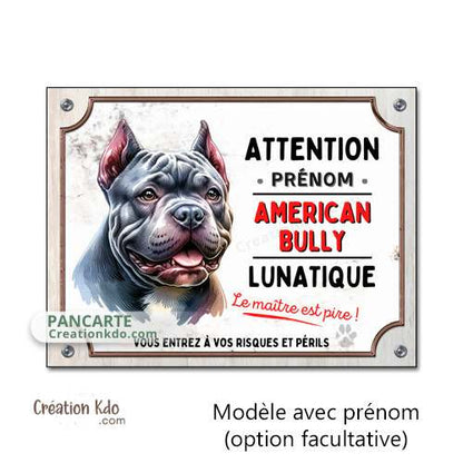 panneau american bully lunatique plaque attention au chien portail personnalisé