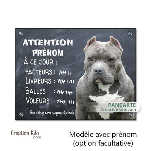 panneau je monte la garde american bully gris attention au chien plaque pancarte portail