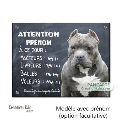 panneau je monte la garde american bully gris attention au chien plaque pancarte portail