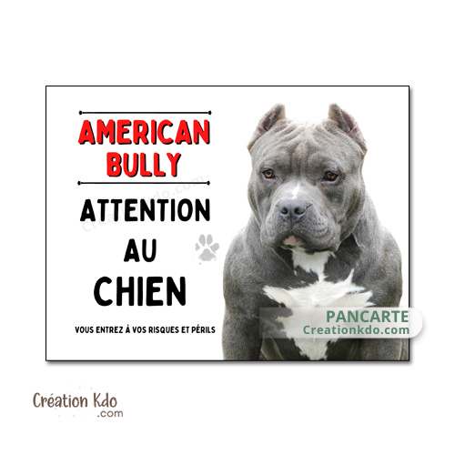 panneau je monte la garde american bully gris attention au chien plaque pancarte portail