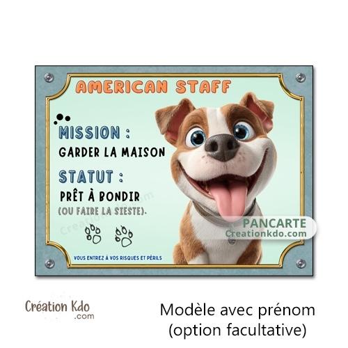 je monte la garde panneau american staff cartoon attention au chien plaque