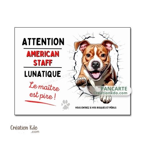 panneau american staff amstaff lunatique humour je monte la garde plaque chien portail