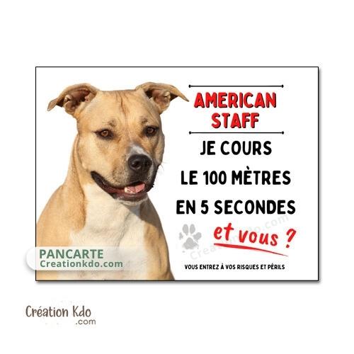 Plaque American Staff Panneau attention au chien humour Je cours le 100 mètres panneau je monte la garde