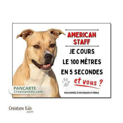 Plaque American Staff Panneau attention au chien humour Je cours le 100 mètres panneau je monte la garde