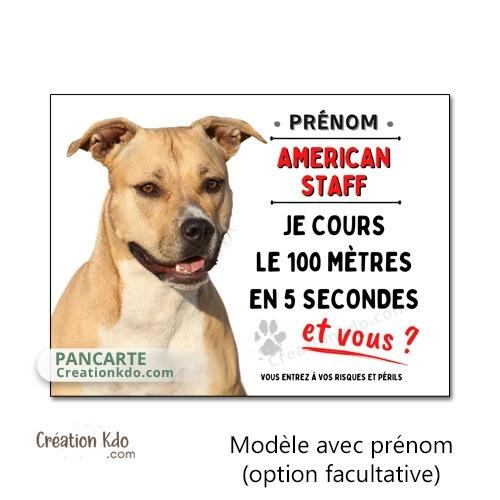 Plaque American Staff Panneau attention au chien humour Je cours le 100 mètres panneau je monte la garde