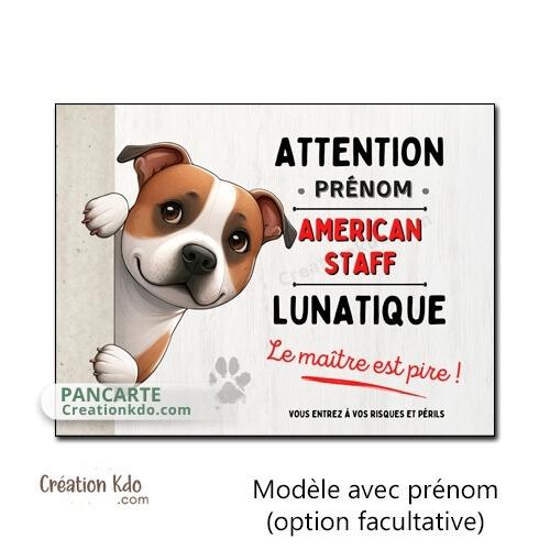 plaque american staff attention au chien panneau portail je monte la garde amstaff Staffordshire lunatique humour
