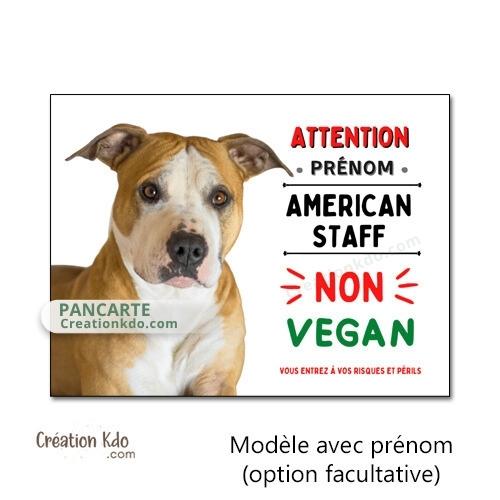 plaque american staff attention au chien panneau portail je monte la garde amstaff Staffordshire humour vegan