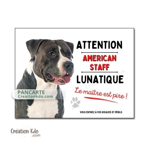 plaque american staff attention au chien panneau portail je monte la garde amstaff Staffordshire lunatique humour