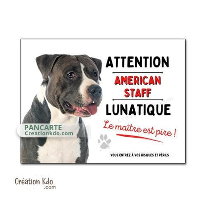 plaque american staff attention au chien panneau portail je monte la garde amstaff Staffordshire lunatique humour