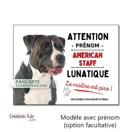 plaque american staff attention au chien panneau portail je monte la garde amstaff Staffordshire lunatique humour