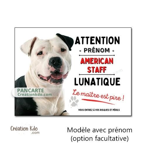 plaque american staff attention au chien panneau portail je monte la garde amstaff Staffordshire lunatique humour