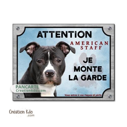 panneau je monte la garde american staff amstaff noir plaque chien